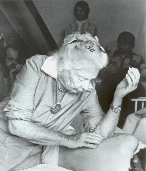 Dr. Ida P. Rolf performing Structural Integration with her elbow